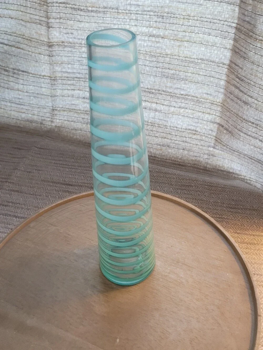 Mid-Century Modern Pair Bud Vases Art Glass  Turquoise Blue Spiral 12'' & 10'' H